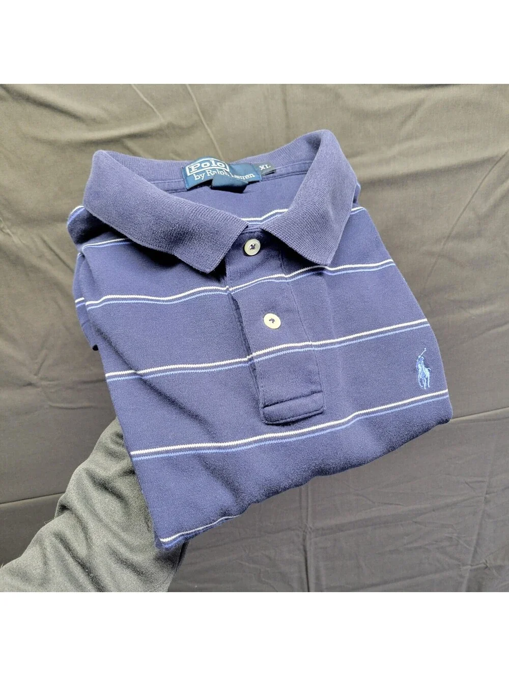 Men's Navy Blue White Striped Polo by Ralph Lauren Light Blue Pony Sz XL